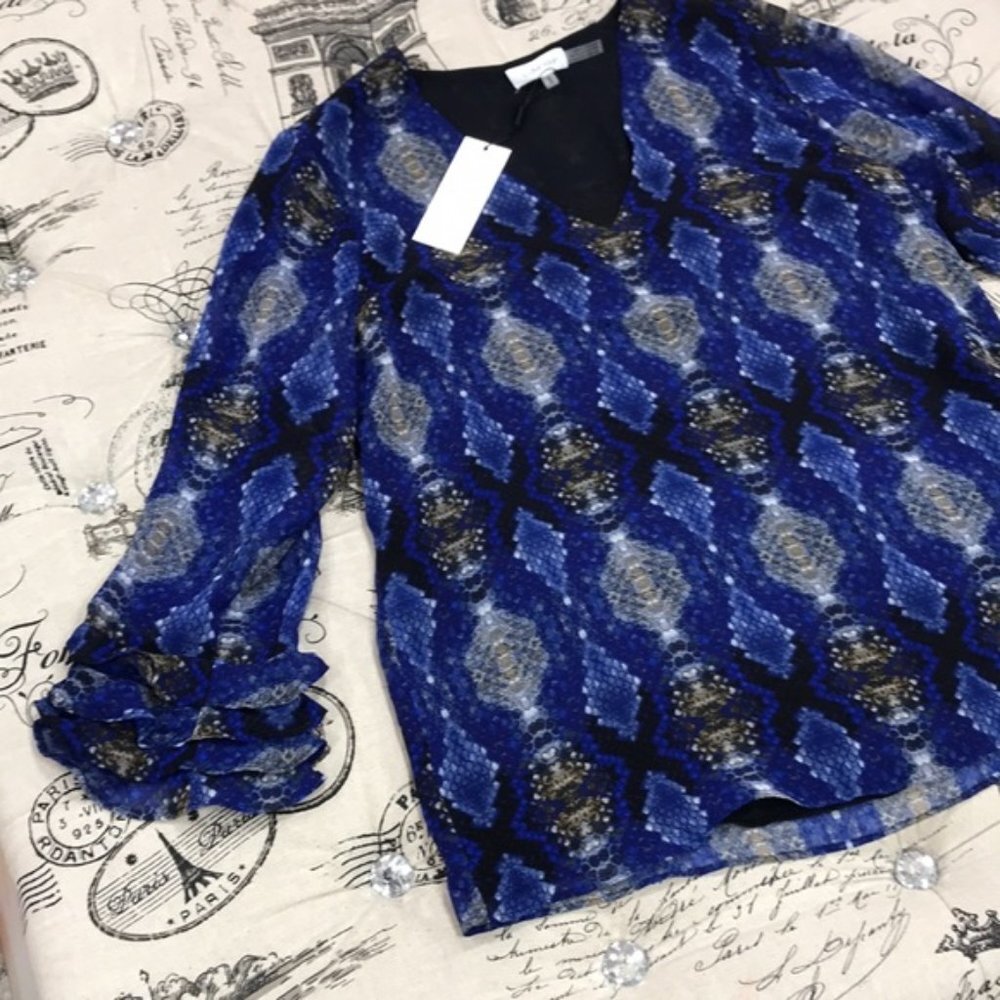Calvin Klein Printed Ruffle-Sleeve Blouse - Picture 4 of 6